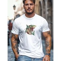 Men'S T-Shirt, Comfortable And Versatile, Easy And Clean, Featuring a Cartoon Zombie Shark Design for Summer Casual Wear with a Round Neck 2XL balta