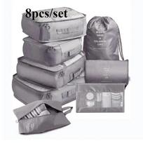 8Pcs Travel Storage Bags Set, Luggage Organizer Pouches for Clothes Sorting, Suitcase Packing Kit 8pcs pilka