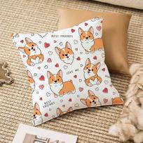 Cute C-Corgi Dog Pillow Case Anti-Dustmite Pillowcase Invisible Zipper Silky Plush Sofa Peach skin 18*18(CM)-1Pcs
