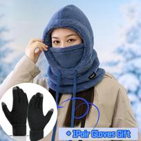 1× Solid Color Winter Warm Plush Balaclava Hat with Face Mask 360° Windproof Anti-cold Cap for Cycling/Skiing/Outdoor Activities mėlyna