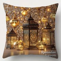 Ramadan Print Teapot Moon Star Pillow Covers Decorative Home Double-Sided Print Square Pillow Living Room Decoration Pillowcase Peach skin 18*18(CM)-1Pcs