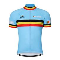 belgija lenktynės Dviratininko marškinėliai Vyriški Trumpomis rankovėmis Rinkinys Dviračio kostiumas Mtb Drabužiai Triatlonas Retro Skinsuit Vasaros kombinezonas su petnešėlėmis Mėlyna XS（old）