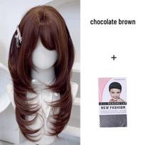 Chocolate Brown Japanese Style Retro Wig Cap for Women - Long, Curly, Natural, Fluffy, Full Head Cover