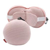 Adjustable Travel Neck Pillow With Removable Eye Cover Breathable for Commuters 1 rožinė
