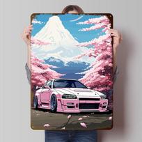 Japan Drift Car Mount Fuji Tinplate Poster Customized Wall Art Vintage Metal Signs Retro Tin Plaque for House Desk Decor Home 20x30cm（7.8x11.8inch）