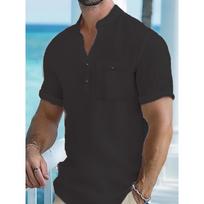Men's Casual -color Lightweight Sports T-shirt - Men's Linen Short-sleeved Shirt L juoda