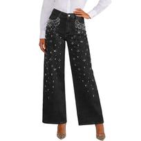 Women's Mid- Stretch Jeans Fashion Straight Leg Denim Pants With Pockets L juoda