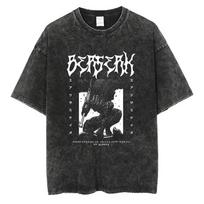Japanese Anime Berserk Retro Washed Tshirt Men and Women New Summer Harajuku Clothing Casual Round Neck Short Sleeved Top 2XL