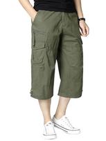 Men's Plus Size Loose Fit Cargo 7/8 Length Pants, Sports Casual Trousers L armijos žalia spalva