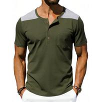Men's Round Neck Single Breasted Casual Sportswear With Pockets And Contrasting Colors Short Sleeved L armijos žalia spalva