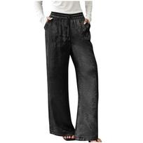 Women's Fashionable Color Elastic Waist High Waist Pocket Casual Straight Leg Pants L juoda