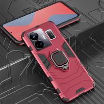 KEYSION Shockproof Armor Case for Realme GT 3 240W GT Neo 5 Silicone+PC Metal Ring Stand Phone Cover for OPPO Realme GT Neo 3 3T for Realme GT 3 raudona