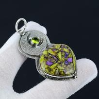 Mystical Copper Atlantisite, Peridot Gemstone Pendant, 925 Sterling Silver Pendant, Handcrafted Necklace, Healing Crystal Jewelry For Gifts 2.55 gray