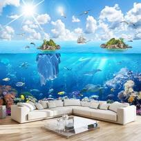 3D nuotraukų tapetai Povandeninio pasaulio salos kraštovaizdžio freska Svetainės miegamojo televizorius Fono apdaila 3D sienų tapyba 200 cm(W) x 140 cm(H)