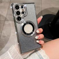 For Samsung S23 S22 S24 Ultra  Case Luxury Rhinestone Electroplated Wireless Charging Magnetic Suction Soft Silicone Back Cove For Samsung S23Ultra