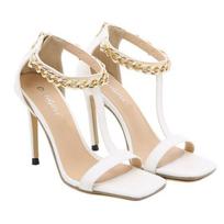 Madingi 11 cm moteriški stiletto aukštakulniai bateliai T formos dirželiu sandalai Gladiatorius Metalinės grandinėlės Slingback Ponios Biuro Šventės Batai Didelio Dydžio Sandalias 5 balta