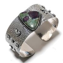 Rubinas fuchsite Etninė 925 svarų sterlingų sidabro apyrankė Reguliuojama F2Y24