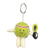 Yousheng Handmade Wool Felt Tennis Keychain Cute Tennis Ball And Racket Charm with Smile Face Sporty Bag Accessory Gift tennis