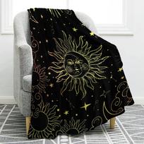 Sun Moon Blanket Stars Space Psychedelic Black and White Print Throw Blanket for Couch Bed Sofa Travel Camping for Kids Adults 75x90cm