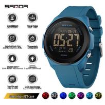 Sanda Unisex Student Party Watch: Colorful Lights, Multi-functional, Waterproof Sports Electronic Watch mėlyna