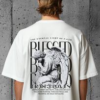 Palaiminto Angelo Marškinėliai: Krikščioniškas gatvės stilius, Grakštus statulos dizainas 4XL gray