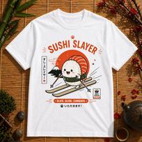 Sushi Slayer Kawaii Ski T-Shirt – Japanese Food Graphic Tee 4XL