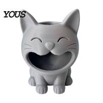 3D Printed Pen Cup Cat Shaped Candy Bowl, Cute Storage Container, Desktop Desk Organizer Holder, Versatile for Pencils Jewelry Hair Ties pilka