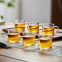 Mingguang Glass Tea Cup Set Thickened Heat-Resistant Kung Fu Tea Cups with Handle, 6-Piece Home Use