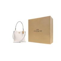 COACH Town Polished Pebble Leather With Smooth Leather Shoulder Bag, Crossbody Bag, Handbag Medium Womens Chalk White Gift Box Set (Basic Set + Yellow Gift Box) balta