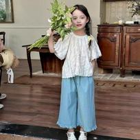 Girls' Korean-Style Summer Two-Piece Set: Shirt & Wide-Leg Pants 160 cm