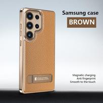 case for Samsung S26 S25 S24 S23 plus ultra lychee grain Bracket Protective Cover Shock Proof Anti-Fingerprint With Holder plain Galaxy S26 ruda