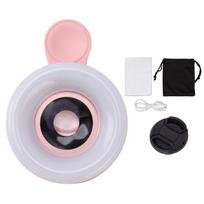 Phone Camera 15X Macro Lens with Mini Clip Ring Light 2800 to 6500K Phone Ring Fill Light Lens for Photography Video rožinė