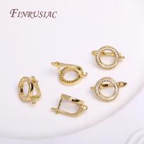 18k Gold Plated Inlaid Shiny Zircon Hollow Round Earring Hook Clasp Earring Making Supplies Wholesale 1 pair