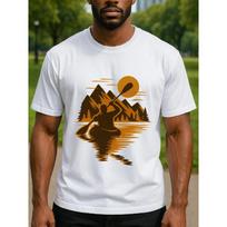 European sizes Men's Outdoor Kayaking T-Shirt - Pure Cotton Short Sleeve Shirt with Kayak & Paddle Print, Round Neck Casual Beach Wear L balta