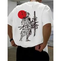 European Size Men'S Samurai Warrior Pattern T-Shirt | Breathable Street Style Summer Outdoor Casual Wear, Crew Neck, Short Sleeve, Fabric S balta