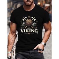 Men's  Viking Norse Warrior T-Shirt - Viking Ship, Swords & Rune/POHB Rune designs suitable for Norse History Events, Casual Crew Neck Short Sleeve S juoda