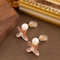 Sweet Temperament Dopamine Pink Enamel Oil Dripping Pearl Flower Ear Clips Women's Ear Piercing High-end Earrings rožinė