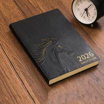 Pu Leather 2026 Schedule Planner Notepad Wear-resistant 12 Months To-do List Notebook Simple Bookmark (Black,A3) juoda