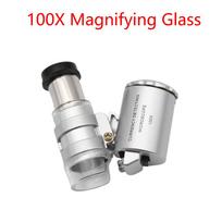Mini Pocket Microscope with LED Light Folding Jewelry Magnifier Illuminated Handheld Magnifying Glass for Jewelry Observation 1PC