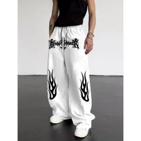 Flame Print Winter Street Wear Pants Wide Leg Pants Men's Casual Wear Gym and Loose Pants Fashionable Street Style S balta