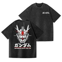 Gundam RX78 GP01 T Shirt Men Vintage Acid Wash Mecha Blueprint Streetwear Oversized Retro Mobile Suit Japanese Graphic Tees M