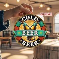 D Flat pc Vintage Cold Brew Beer Metal Sign  Rustic Round Aluminum Wall Art with Cheers Design x Inch Frameless 20x20cm(8x8inch)