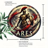 Greek God Ares Spartan Warrior Metal Wall Art cm Round Aluminum Mythology Decor with Helmet  Spear Durable 20x30cm（7.8x11.8inch）