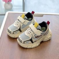 Korean Style Unisex Kids Mesh Sneakers Velcro Non Slip Soft Sole Children Sports Dad Shoes 22 juoda