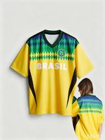 Yellow Brazil Short Sleeve T-Shirt Fashionable Football Jersey Loose and Breathable Training Top Summer Adult Children'S T-Shirt M