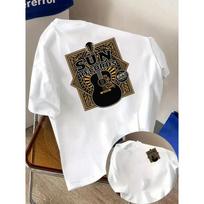 Men'S T-Shirt Featuring a Sun Record And Guitar Print on Both The Front And Back, Trendy Short Sleeves Suitable for Casual Wear And Outdoor S balta