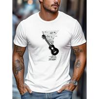 Men'S Summer Casual Short-Sleeve T-Shirt with Guitar And Note Patterns S balta