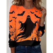 Halloween Women's Fashion Round Neck Patterned Long Sleeve Casual T-Shirt S