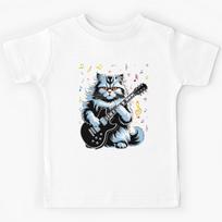 Funny Guitar Cat Rock Playing Music Lover Design Kids T-Shirt 150