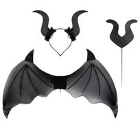 3Pcs/Set Demon Horn Hair Band Halloween Costume Accessories Funny Demon Wings Set  Costume Party Style2